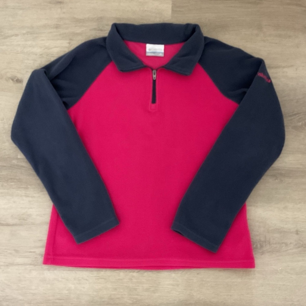 Columbia Girls Fleece‎ Half Zip Pullover Pink Navy Blue Colorblock Size Medium M